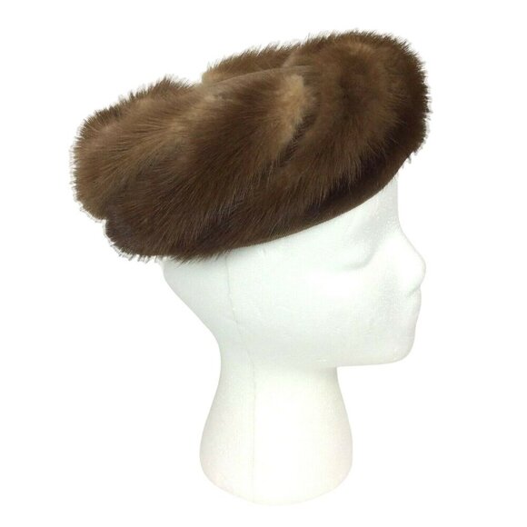 Vintage Mink & Velvet Pillbox Hat With Real Fur Classic Style 1960s - Picture 2 of 8